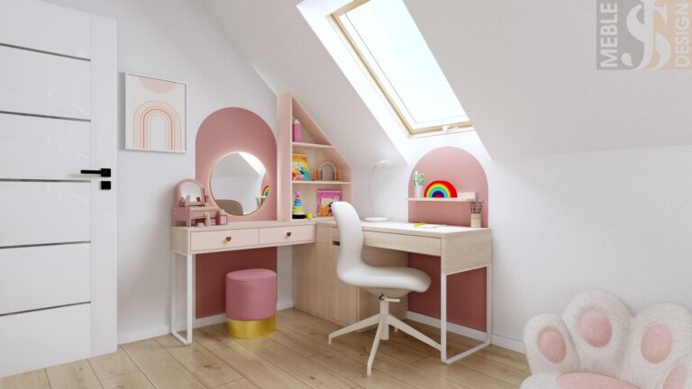 pokój dla dziewczynki biało-różowy projekt