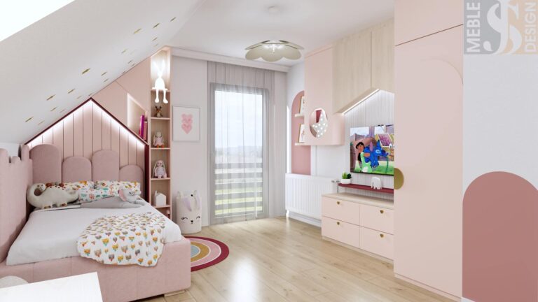 pokój dla dziewczynki biało-różowy projekt