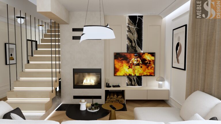 Nowoczesny salon z korytarzem