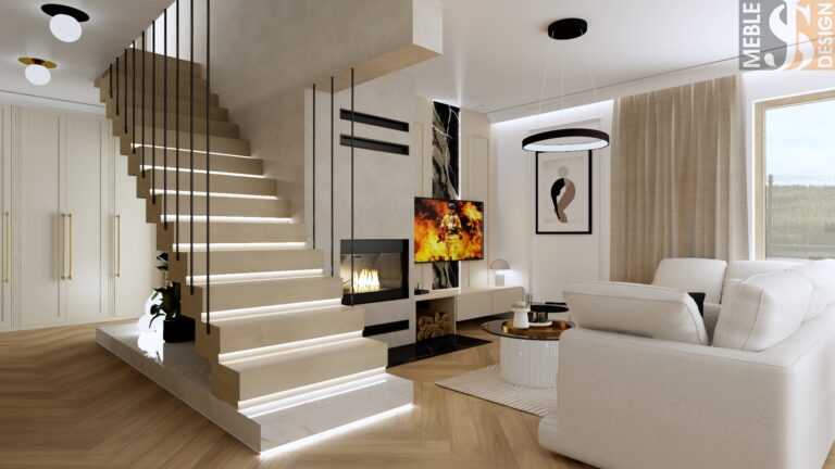 Nowoczesny salon z korytarzem